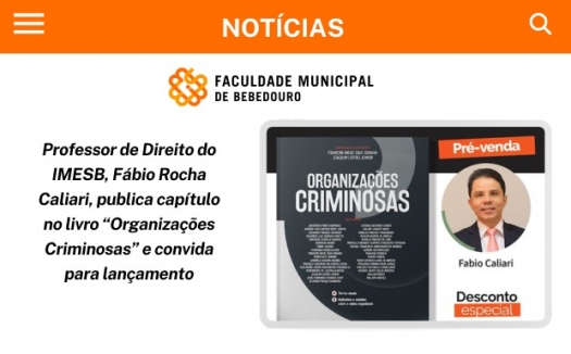 Professor de Direito do IMESB publica capítulo no livro “Organizações Criminosas” e convida para lançamento